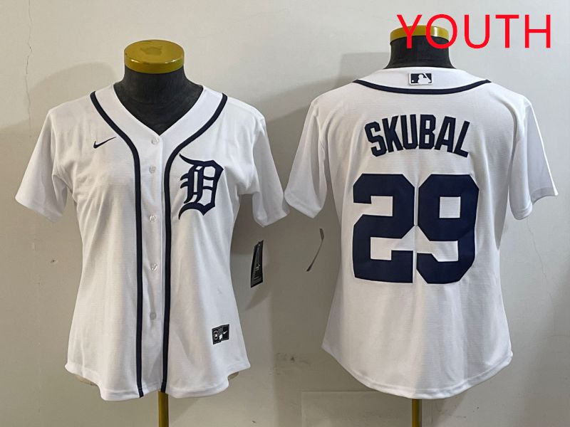 Youth Detroit Tigers 29 Skubal White Game 2025 Nike MLB Jersey style 1